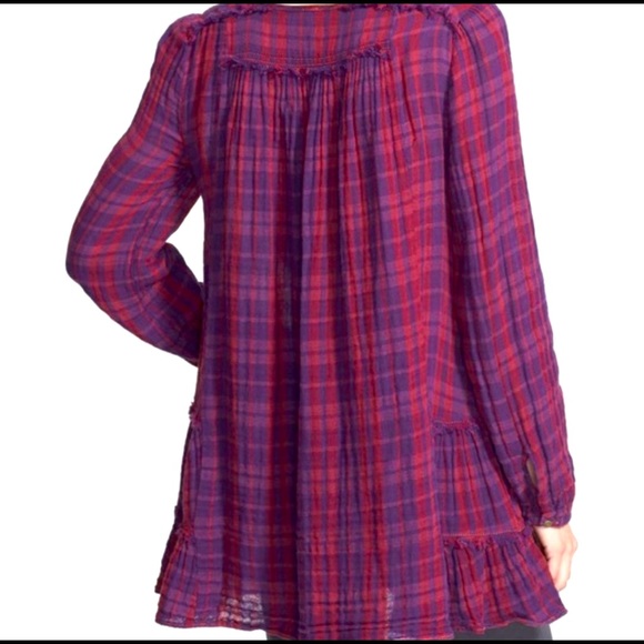 Free People Whistle While You Work Plaid Button Down Tunic Flannel Shirt - Picture 2 of 6